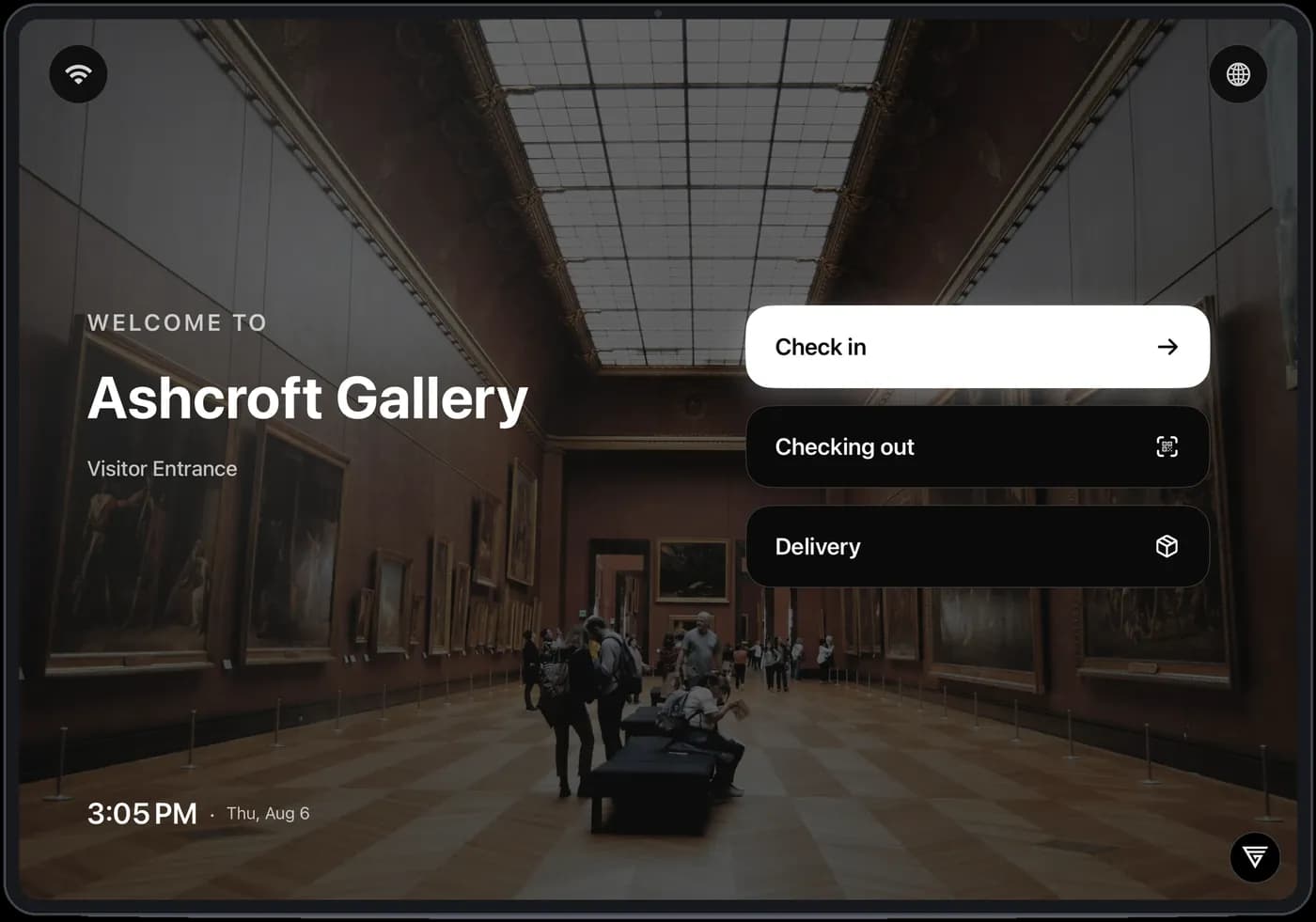 Visitor kiosk at a gallery visitor entrance