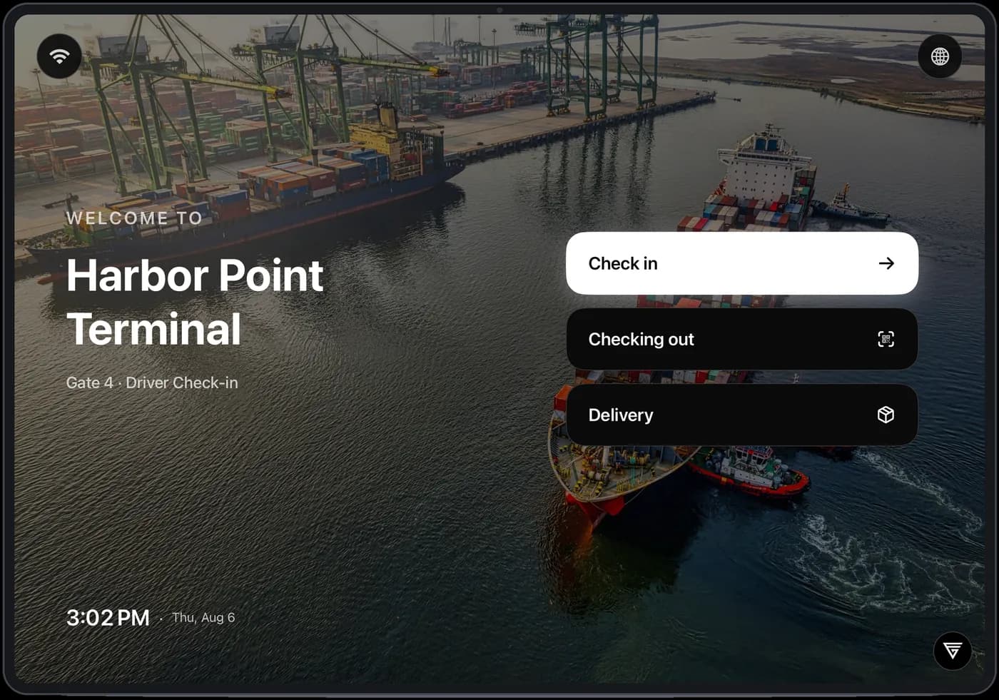 Visitor kiosk at a port terminal driver check-in gate