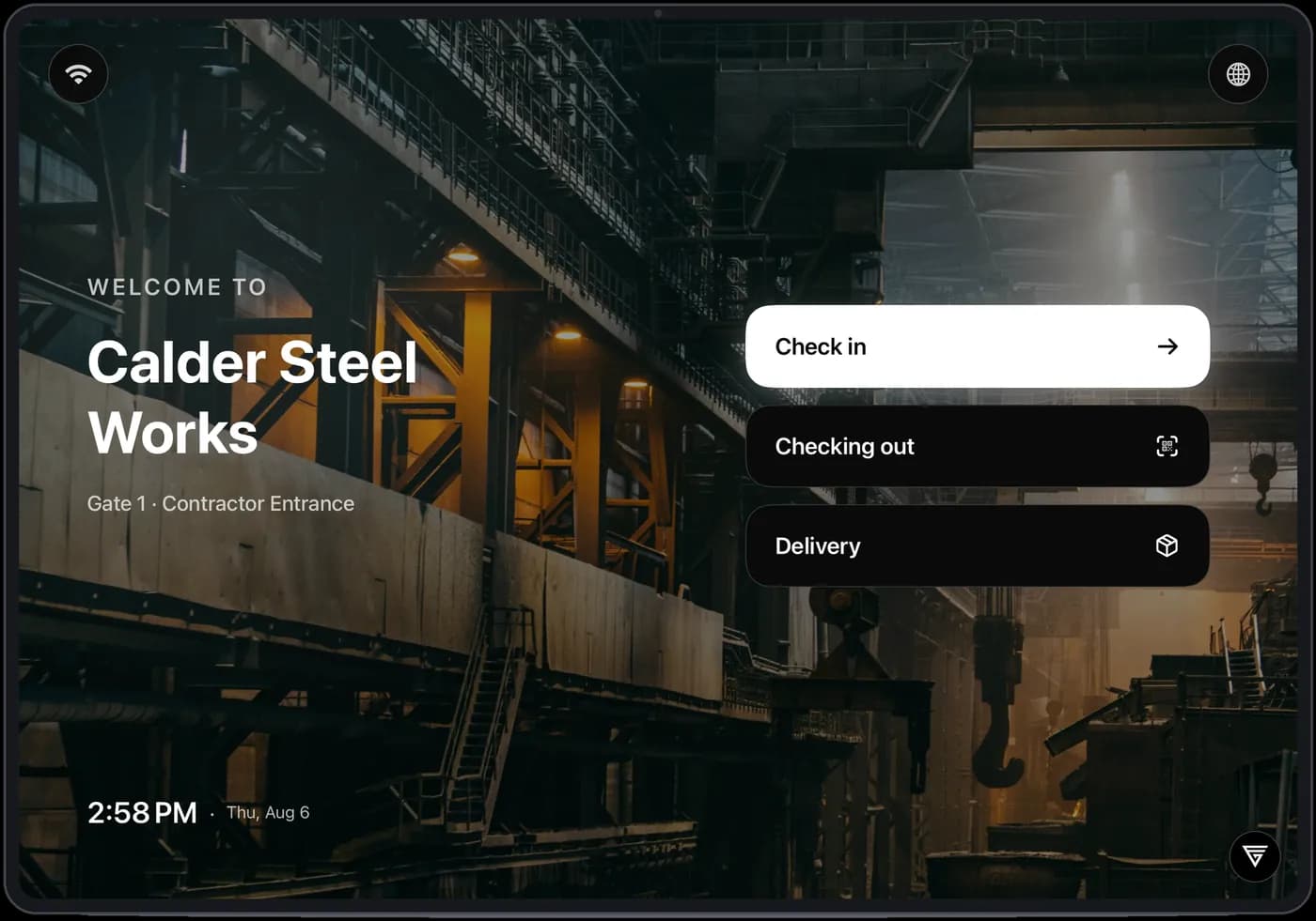 Visitor kiosk at a steel works contractor gate
