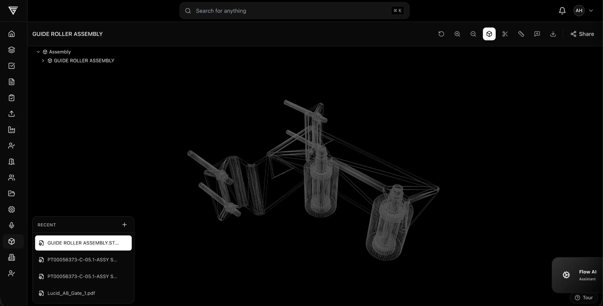Wireframe view of a 3D CAD assembly in the free online CAD viewer