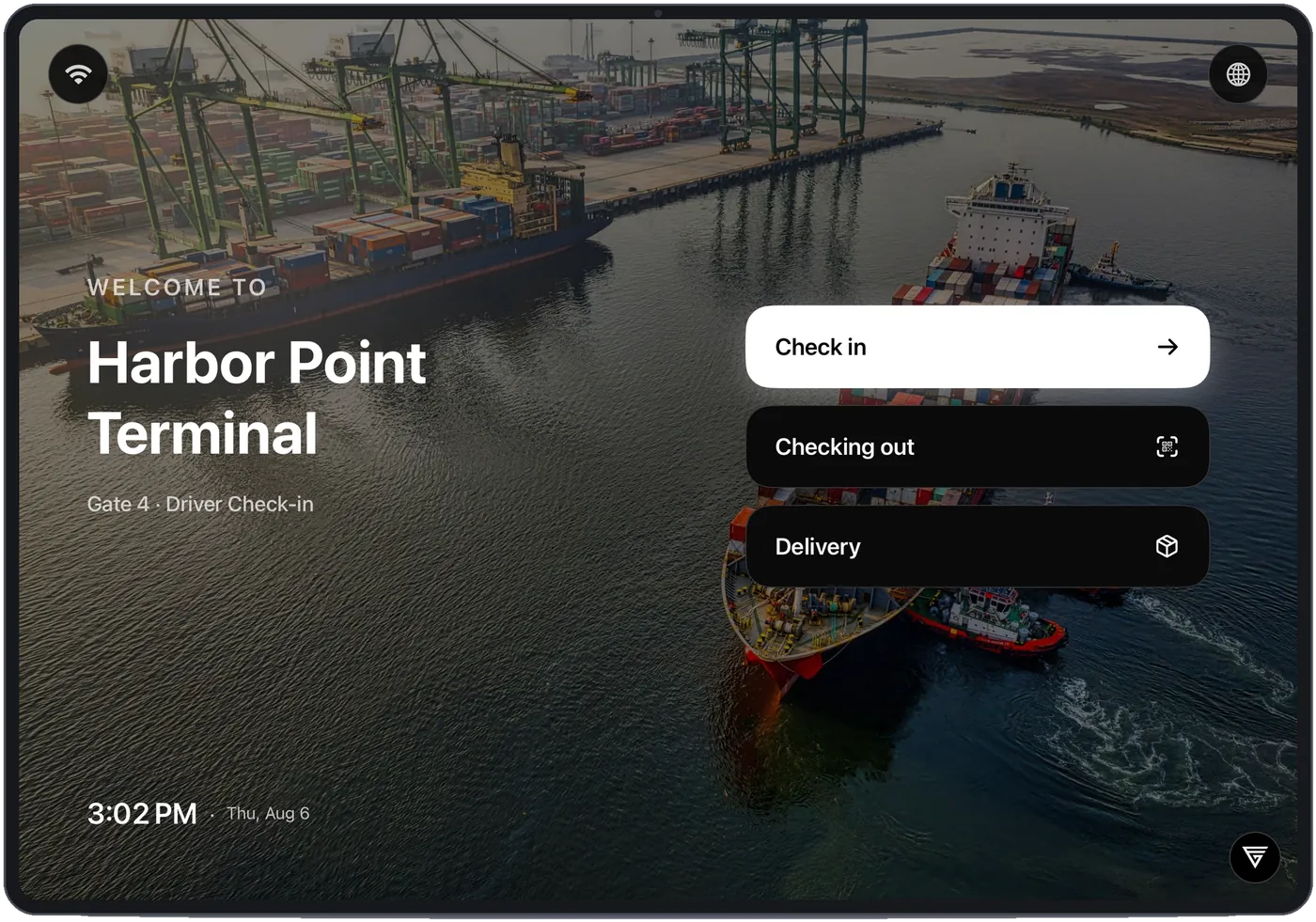 Visitor kiosk at a port terminal driver check-in gate