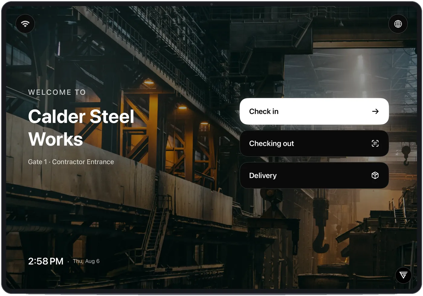Visitor kiosk at a steel works contractor gate